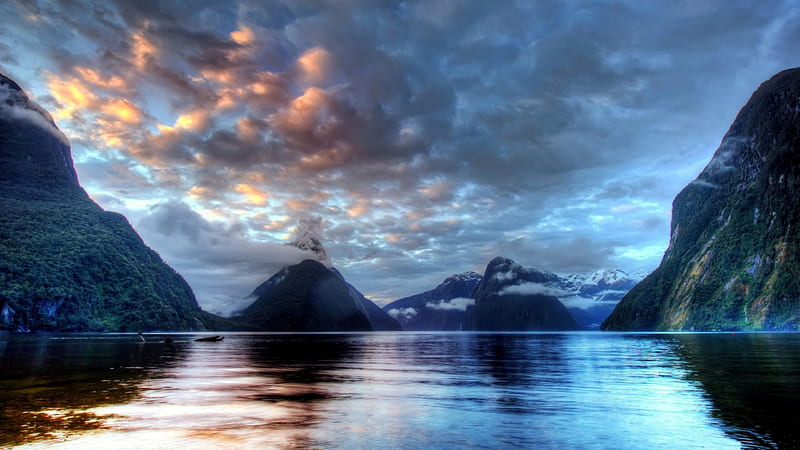 Milford Sound, Mountains, Sky, Clouds, Reflections, Nature, HD wallpaper