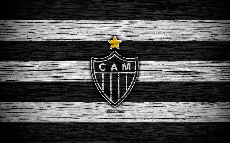 Atletico Mineiro Brazilian Seria A, logo, Brazil, soccer, CA Mineiro, football club, wooden texture, FC Atletico Mineiro, HD wallpaper