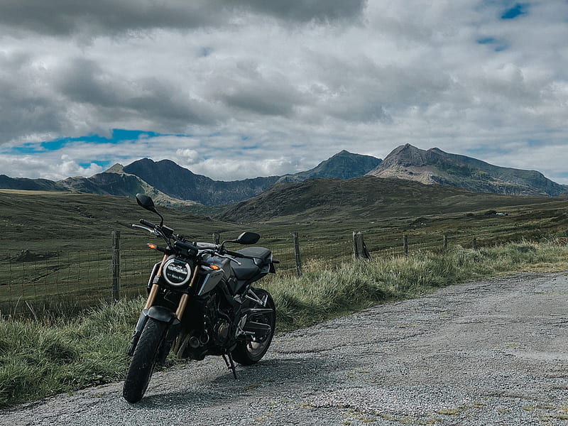 motorcycle, bike, black, mountains, HD wallpaper