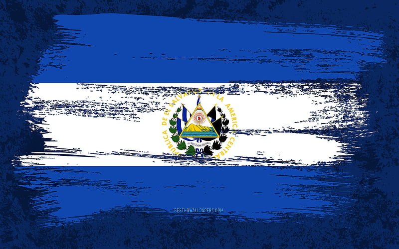 Flag of El Salvador, grunge flags, North American countries, national symbols, brush stroke, Salvadoran flag, grunge art, El Salvador flag, North America, El Salvador, HD wallpaper