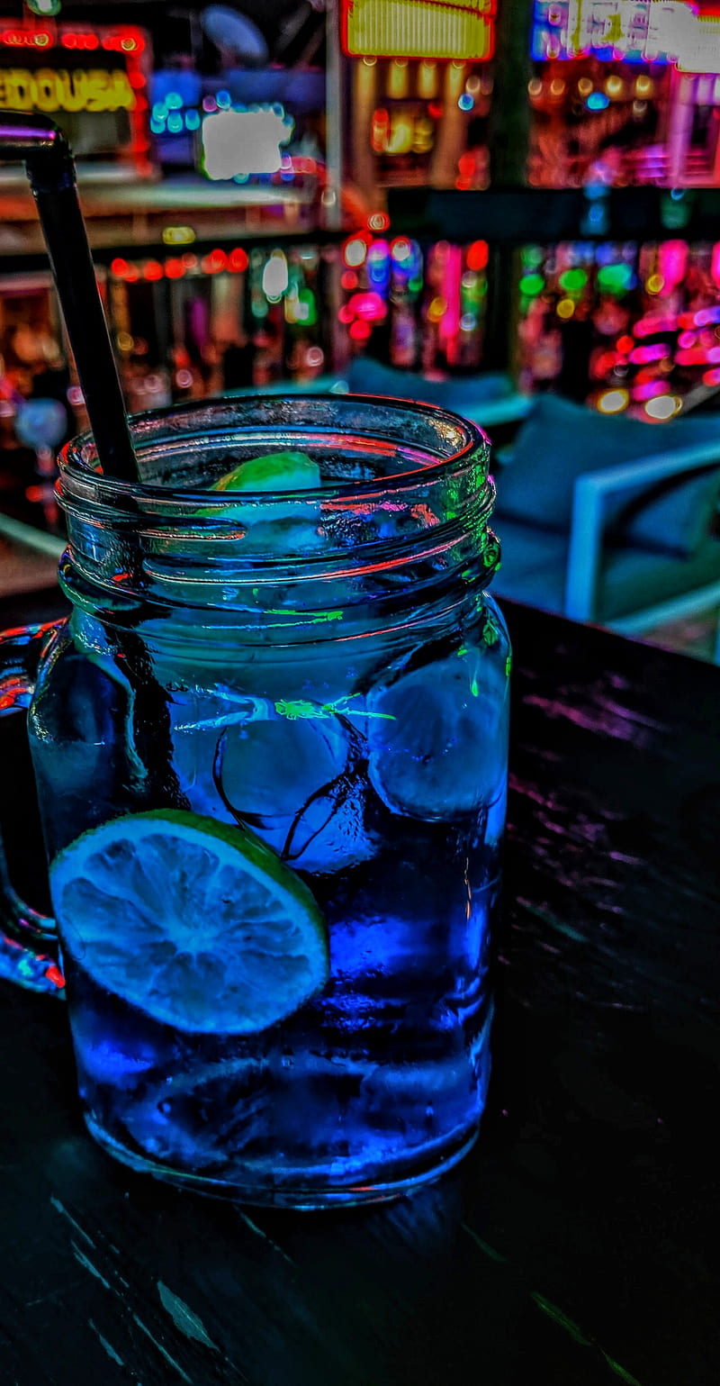 Club drink, blue, bokeh, cocktail, dark, light, lights, night, shot, HD phone wallpaper