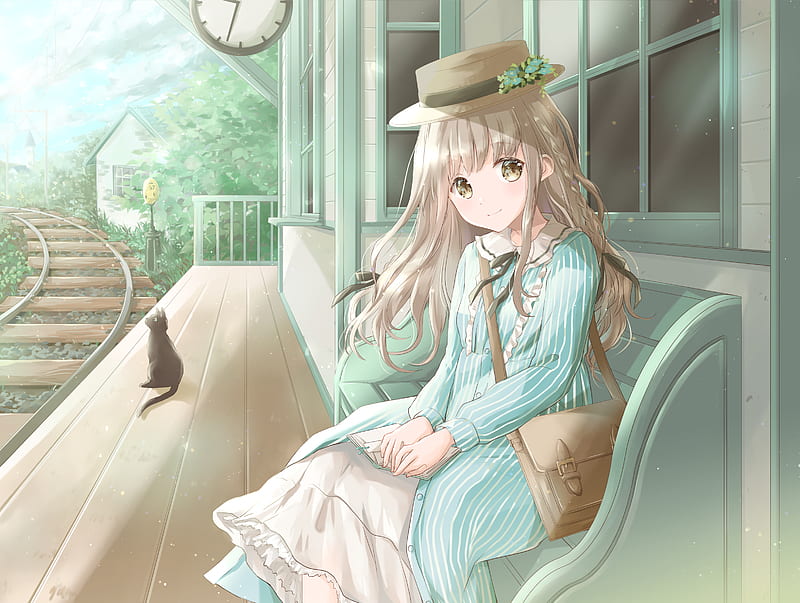 Anime, Original, Girl, Hat, Train Station, HD wallpaper