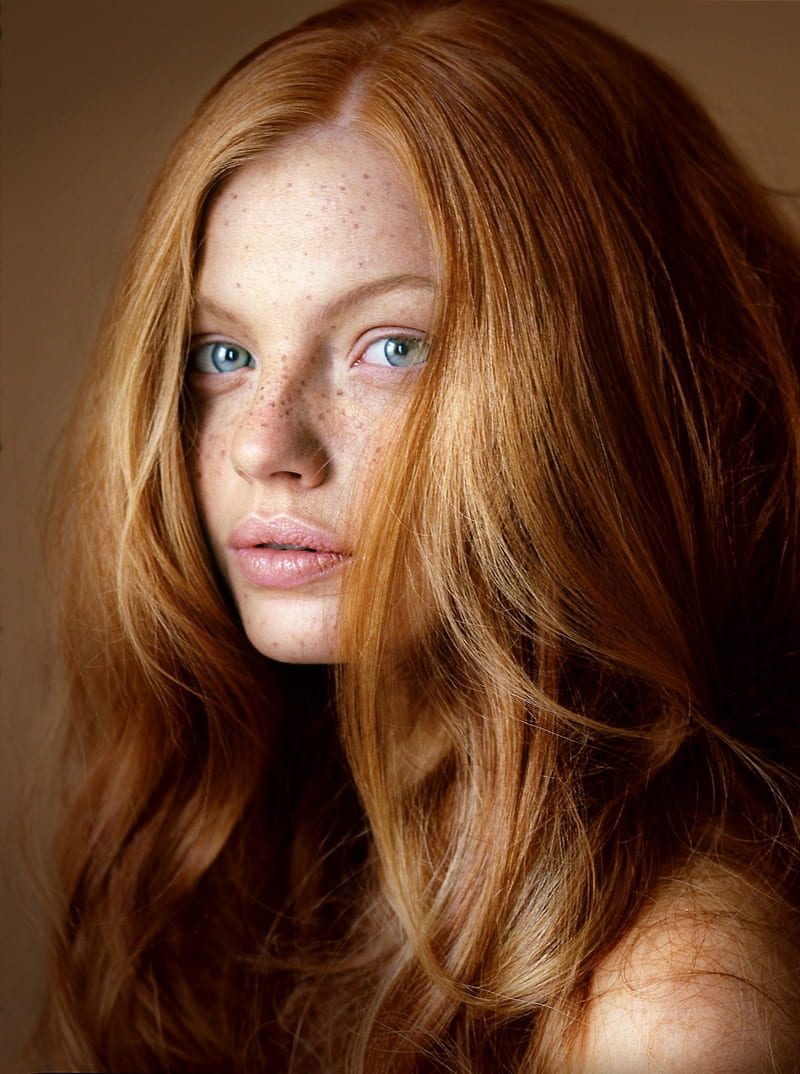 women, model, redhead, long hair, portrait display, face, freckles, bare shoulders, blue eyes, HD phone wallpaper