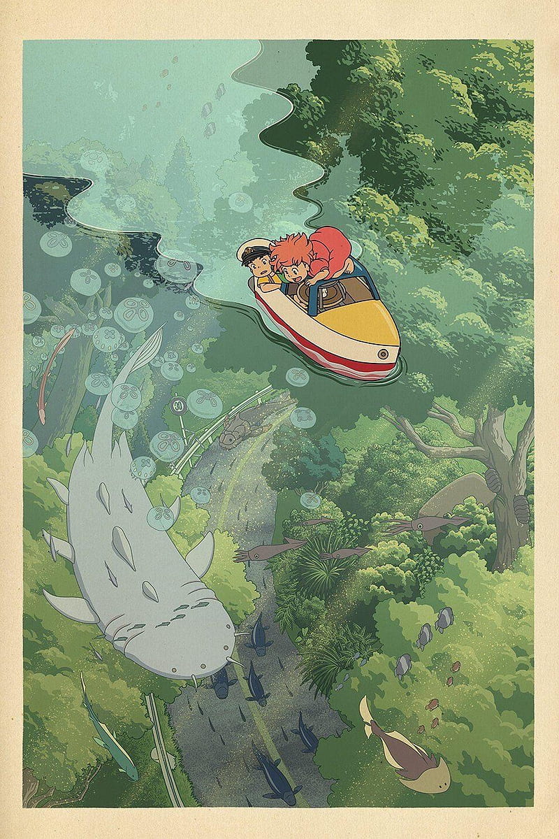 Ponyo, anime, girl, scenery, HD phone wallpaper