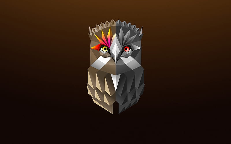 abstract owl minimal, low poly art, cartoon owl, brown background, owl, HD wallpaper