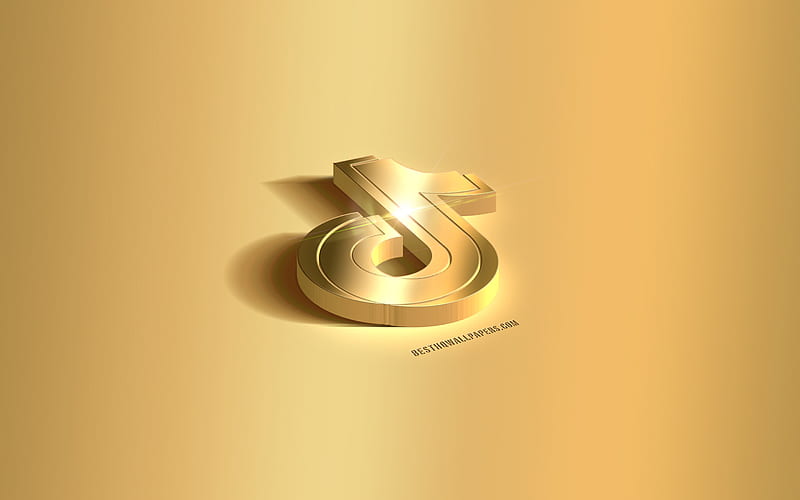 Tik Tok 3d gold logo, Tik Tok emblem, Tik Tok logo, gold background, Tik Tok, social media, 3d art, HD wallpaper