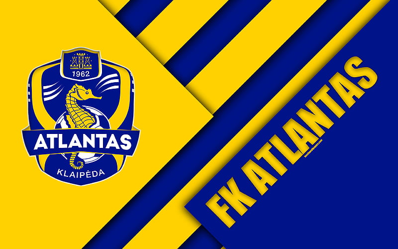 FK Atlantas logo, Lithuanian football club, blue yellow abstraction, material design, A Lyga, Klaipeda, Lithuania, football, Atlantas FC, HD wallpaper
