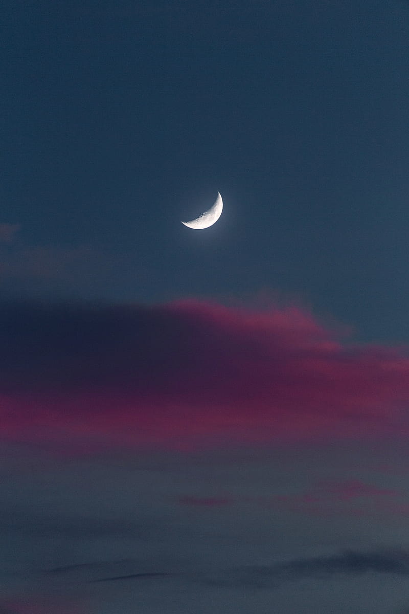 moon, full moon, sky, sunset, evening, HD phone wallpaper