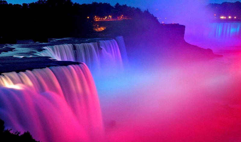 Niagara Falls in Color, red, niagara, water, color, rainbow, blue, falls, HD wallpaper
