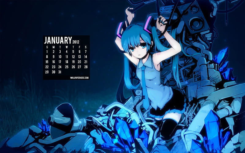 Miku-January 2012 calendar themes, HD wallpaper