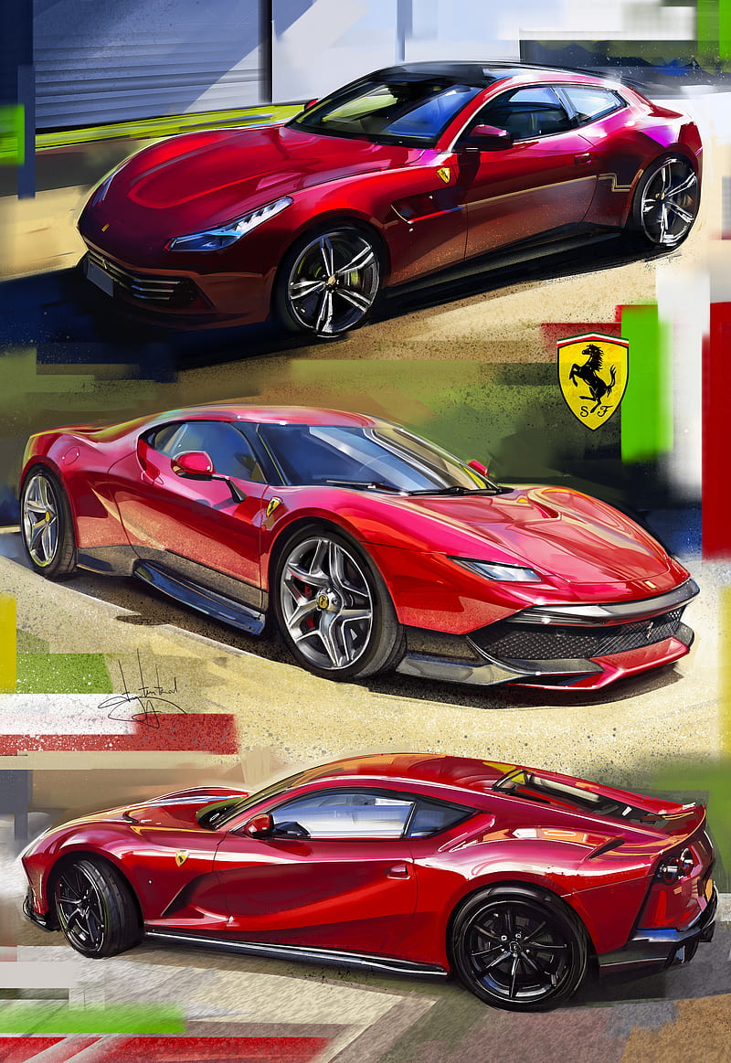 car, sports car, Ferrari, Ferraria GTC4 Lusso, Aleksandr Sidelnikov, Ferrari SP38, Ferrari 812 Superfast, HD phone wallpaper