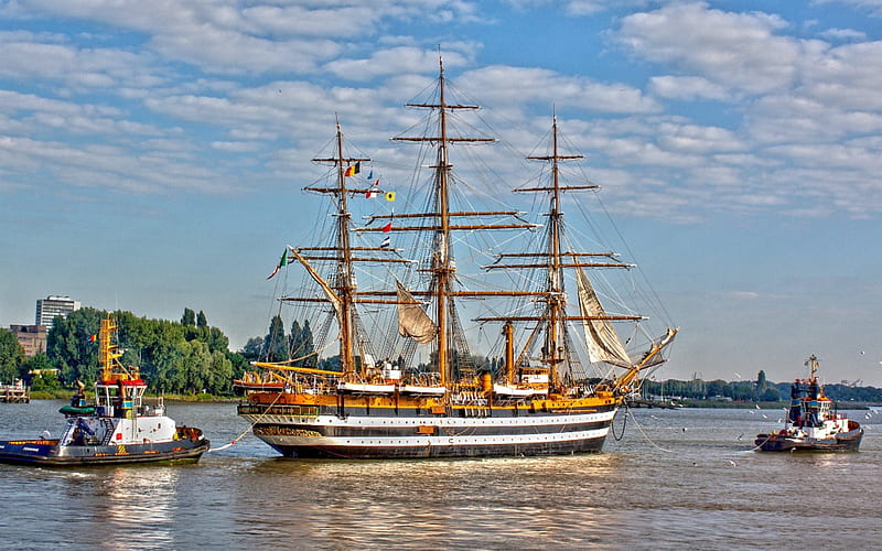Tall Ship ~ Antwerp Amerigo Vespucci, Water, Ship, Tall, Sailboat, HD wallpaper