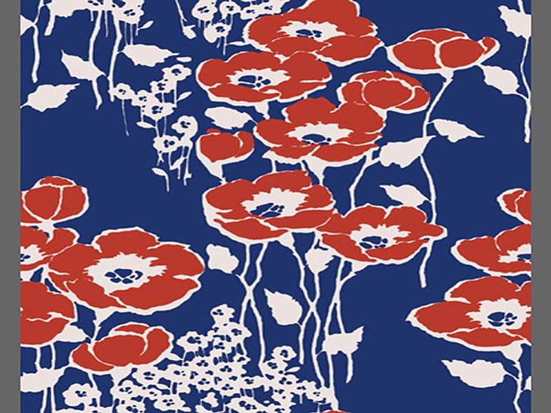 Red n' blue poppies, on blue, red poppy design, HD wallpaper