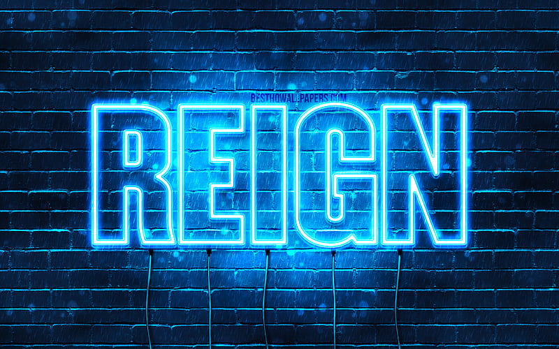 Reign with names, horizontal text, Reign name, Happy Birtay Reign, blue neon lights, with Reign name, HD wallpaper