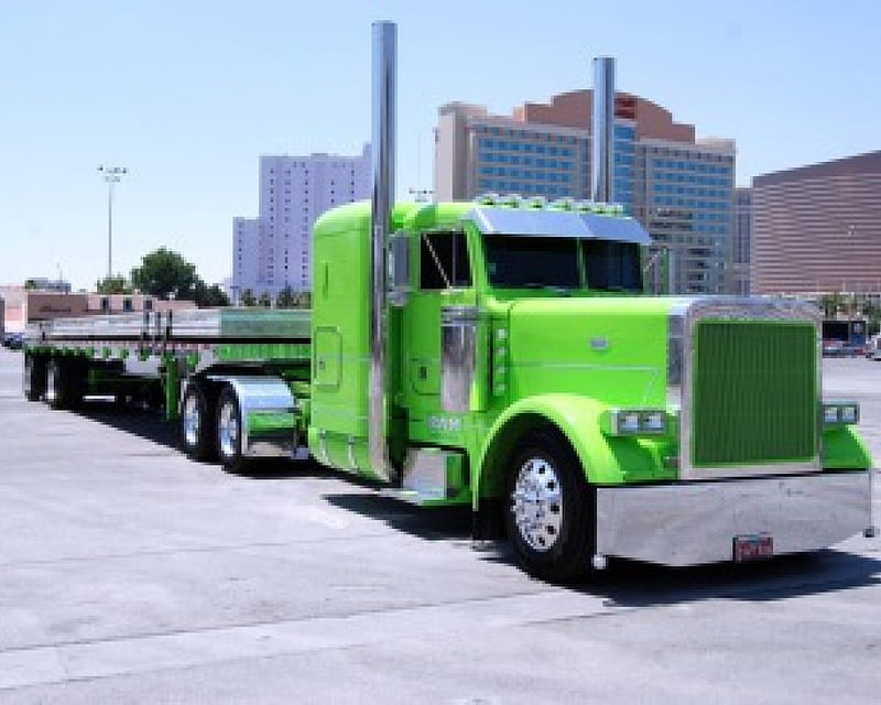 Green Custom Peterbilt, truck, 18wheeler, big rig, peterbilt, HD wallpaper
