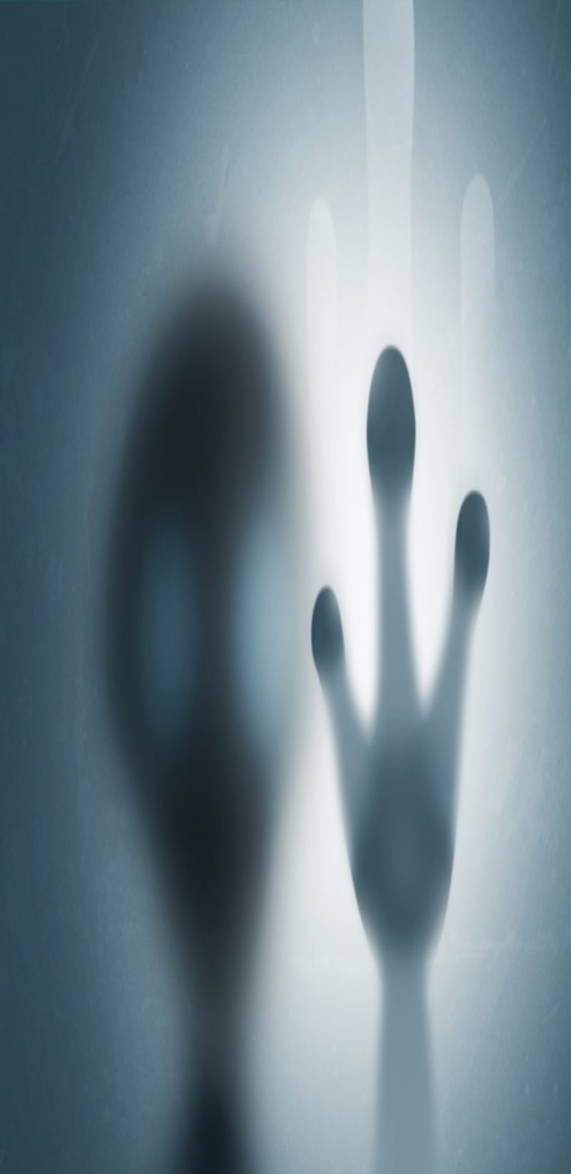 Alien trapped glass, alien, behind, blue, fingers, fog, glass, gris, hand, screen, trapped, HD phone wallpaper