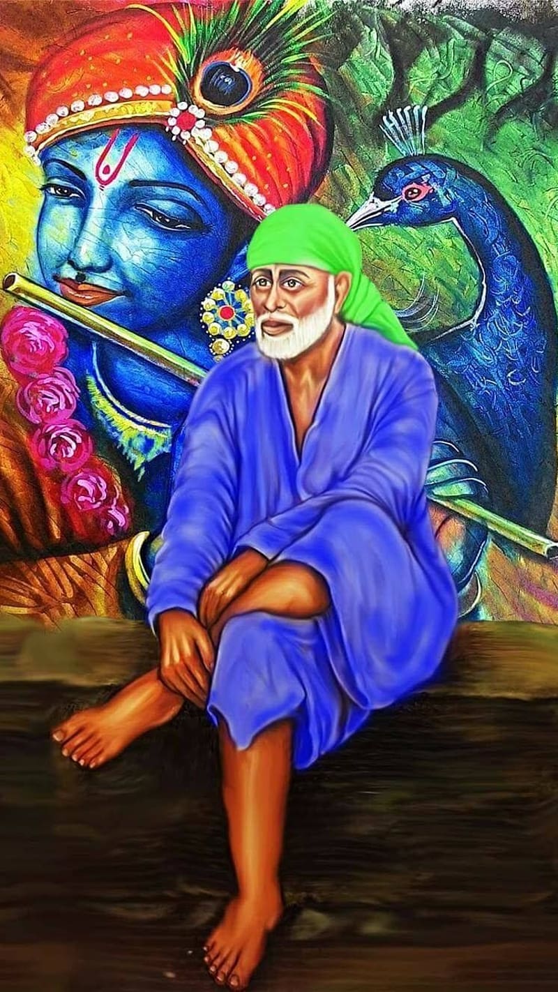 Sai Baba , sai baba with krishna sathya sai baba , sai baba, krishna, lord, god, HD phone wallpaper