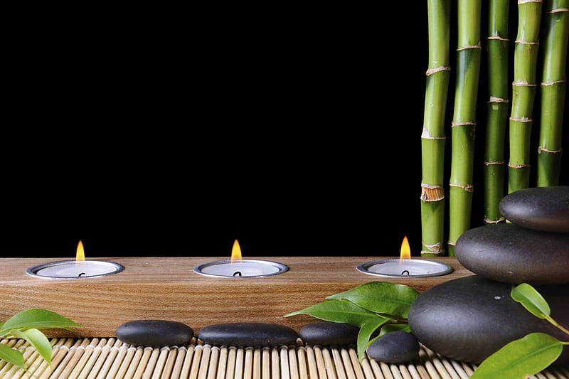 Just relax, stones, comfort, relax, feng shui, bamboo, candles, HD wallpaper