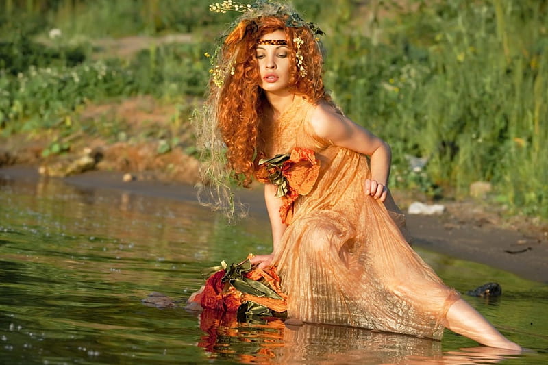 Lady Of The Sea, water, lovely, summer, flowers, beauty, reflection ...