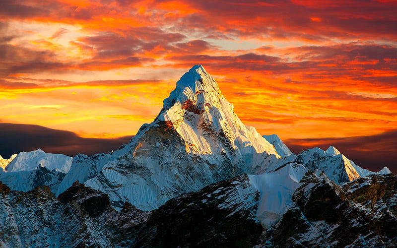 Himalayas sunset, mountains, Tibet, Asia, mountain peaks, HD wallpaper