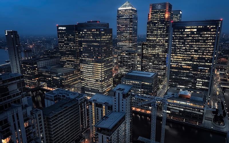 London, skyscrapers, nightscape, bridge, UK, England, HD wallpaper