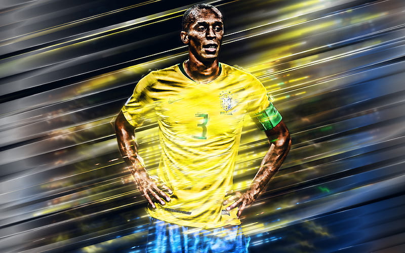 Joao Miranda, Brazil national football team, defender, 3 number, portrait, Brazilian footballer, center back, art, Brazil, footballers, HD wallpaper