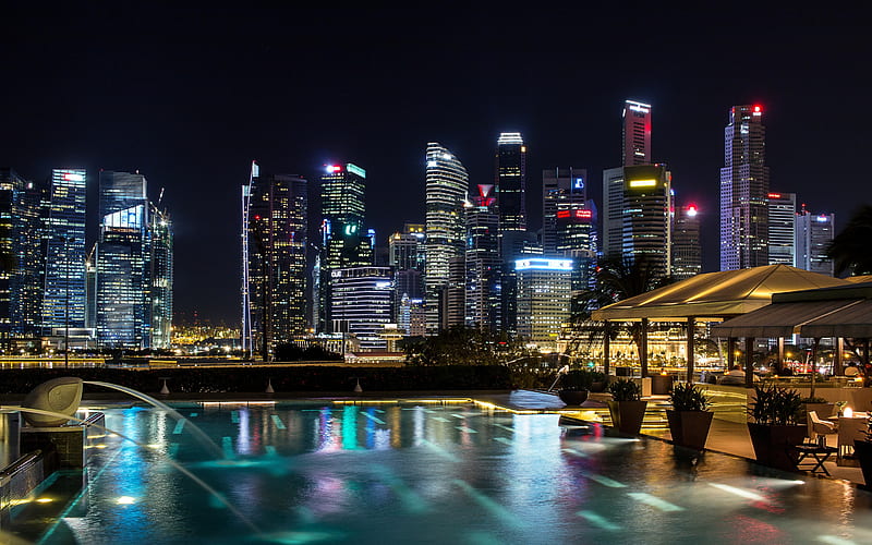 Singapore, night, skyscrapers, modern buildings, night sky, Singapore cityscape, HD wallpaper