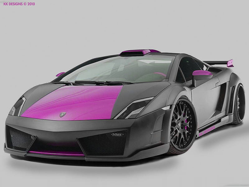 Lamborghini Gallardo, matte black, lambo tuning, black lambo, lambo, kk designs, pink lamborghini, dub, virtualtuning, HD wallpaper