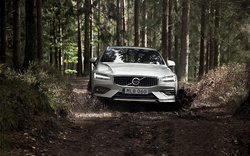 Volvo V60 Cross Country, 2018 front view, station wagon, new white V60, Swedish cars, wood, off-road, V60 D4 AWD, Volvo, HD wallpaper