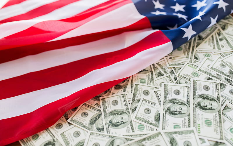 American flag on dollars, money, US flag, American dollars, USA, HD wallpaper