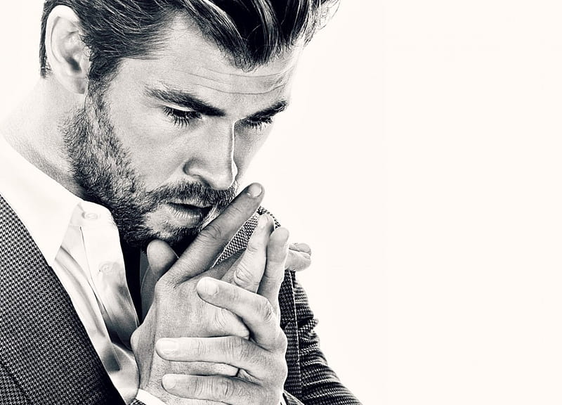 Chris Hemsworth, male, bw, black, hand, man, white, actor, HD wallpaper