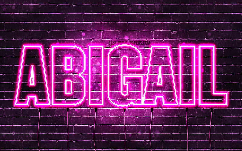 Abigail with names, female names, Abigail name, purple neon lights, horizontal text, with Abigail name, HD wallpaper