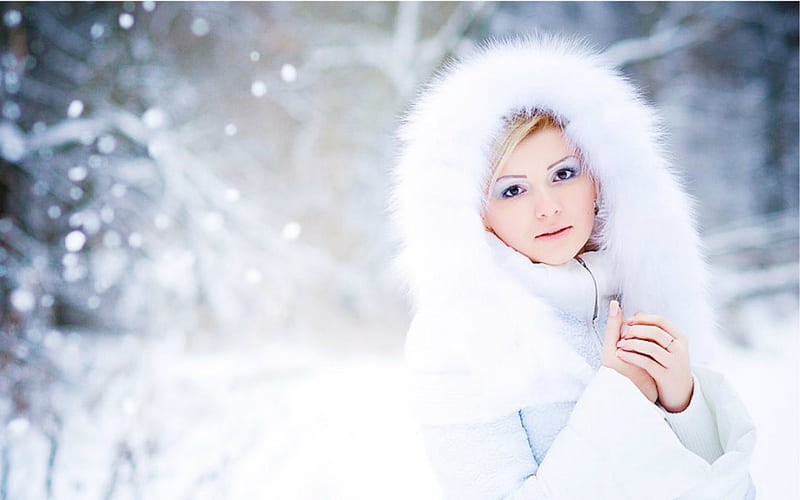 Winter beauty, model, snow, face, woman, winter, HD wallpaper