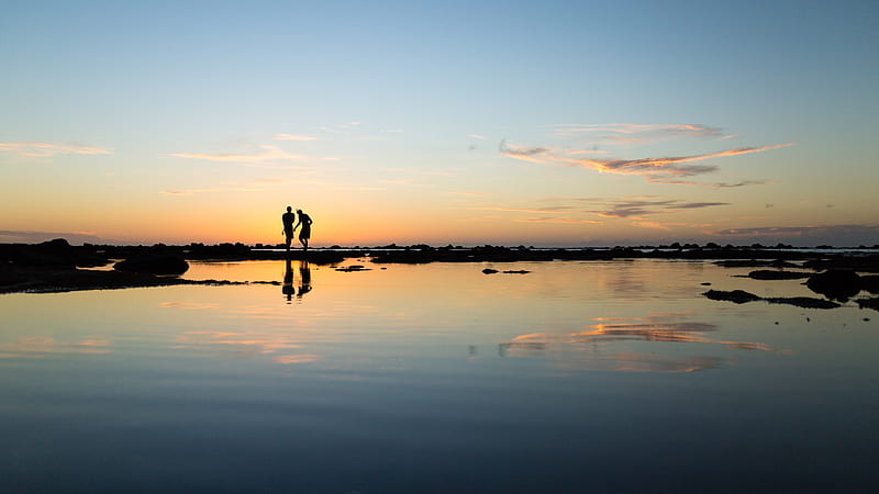 rule of thirds graphy of silhouette of two persons, HD wallpaper