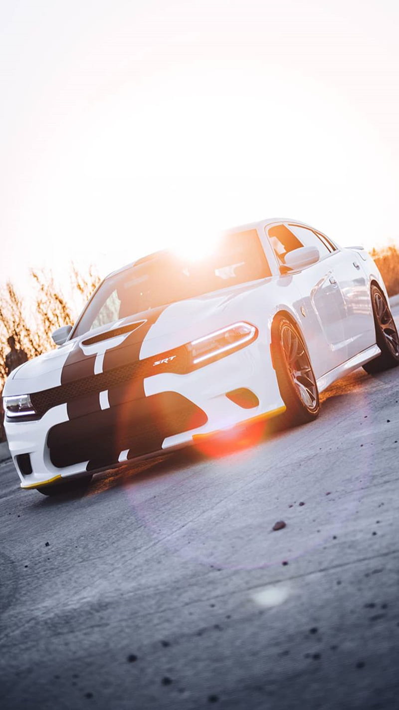 Dodge Charger, sunset, white, fast, musculecars, sport, sunset, turbo, HD phone wallpaper