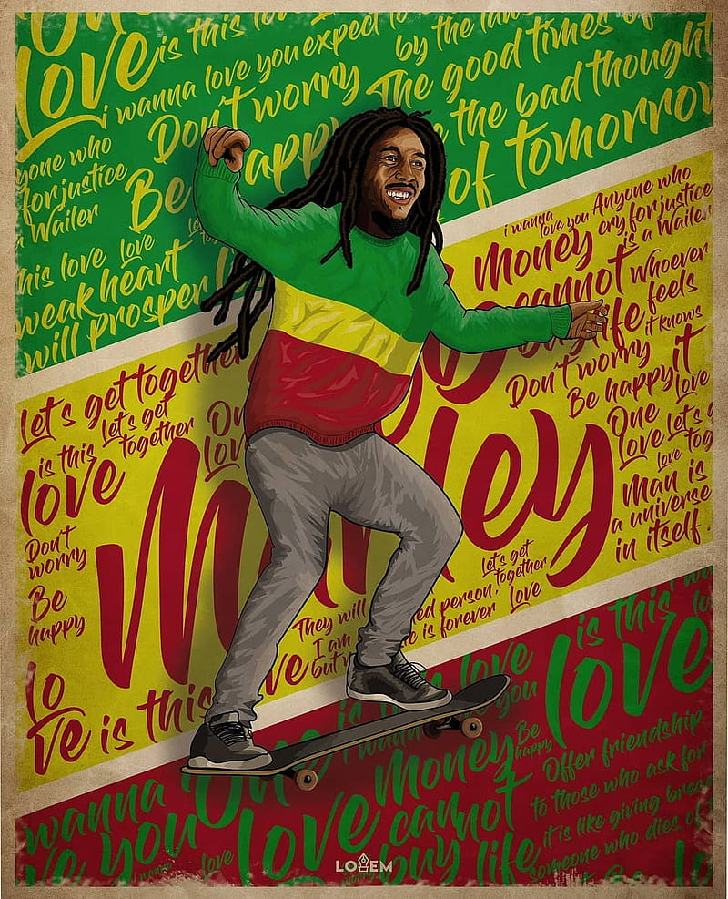 Bob Marley, bobmarley, loem, rasta, reggae, skate, skateboard, HD phone wallpaper