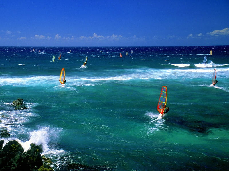 windsurfers maui , beach, sky, landscape, HD wallpaper