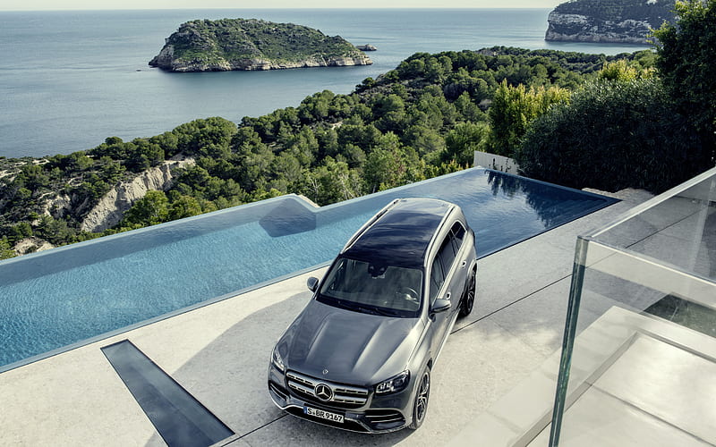 Mercedes-Benz GLS, 2019, front view, new gray GLS, exterior, luxury SUV, German cars, Mercedes, HD wallpaper