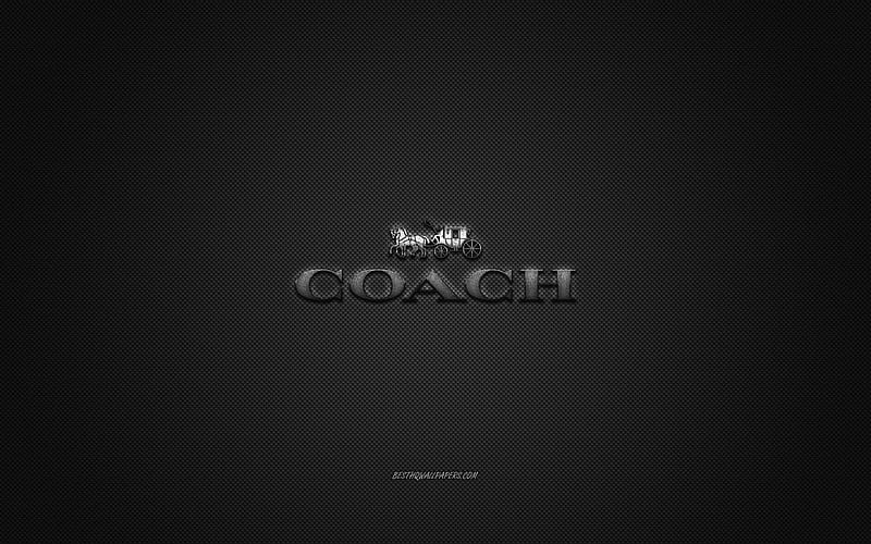 Coach logo, metal emblem, apparel brand, black carbon texture, global apparel brands, Coach, fashion concept, Coach emblem, HD wallpaper