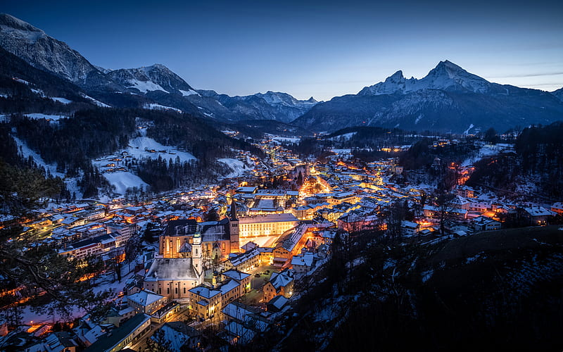 Berchtesgaden Baveria, night, Baveria, berchtesgaden, lights, HD wallpaper