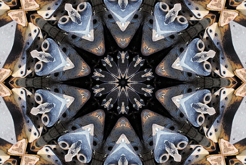 Junkyard Kaleidoscope, kaleidoscope, abstract, junk, junkyard, HD wallpaper