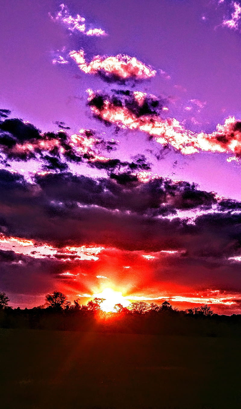 Peacefully Purple, bonito, clouds, magenta, sky, sun, sunset, HD phone wallpaper