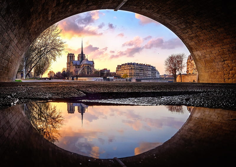Notre Dame de Paris, france, cathedral, water, bridge, paris, notre dame, peisaj, HD wallpaper