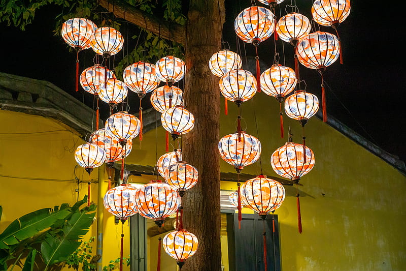 chinese lanterns, lighting, light, tradition, decor, HD wallpaper