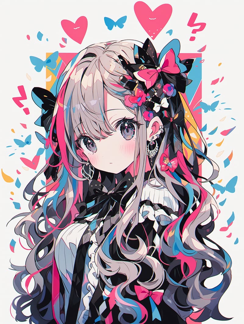 girl, glance, jewelry, hair clips, hearts, anime, HD phone wallpaper