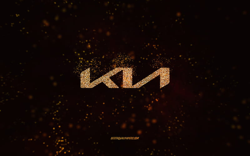 Kia glitter logo, , black background, Kia logo, gold glitter art, Kia, creative art, Kia gold glitter logo, HD wallpaper