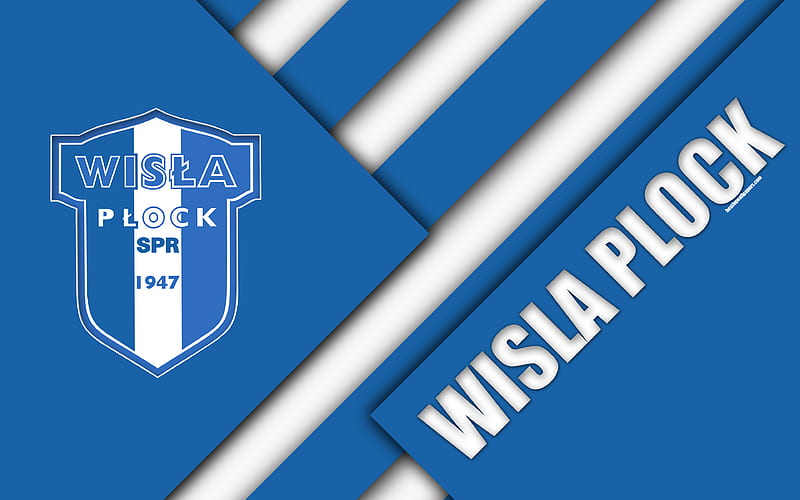 Wisla Plock FC logo, material design, Polish football club, blue white abstraction, Plock, Poland, Ekstraklasa, football, HD wallpaper
