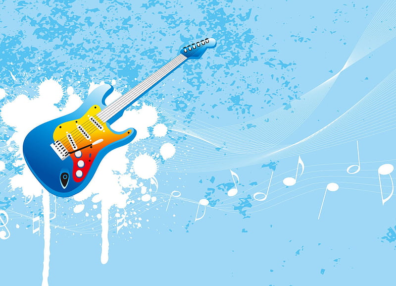 Just Music, nice, guitar, music, entertainment, bonito, musical notes, white, blue, HD wallpaper