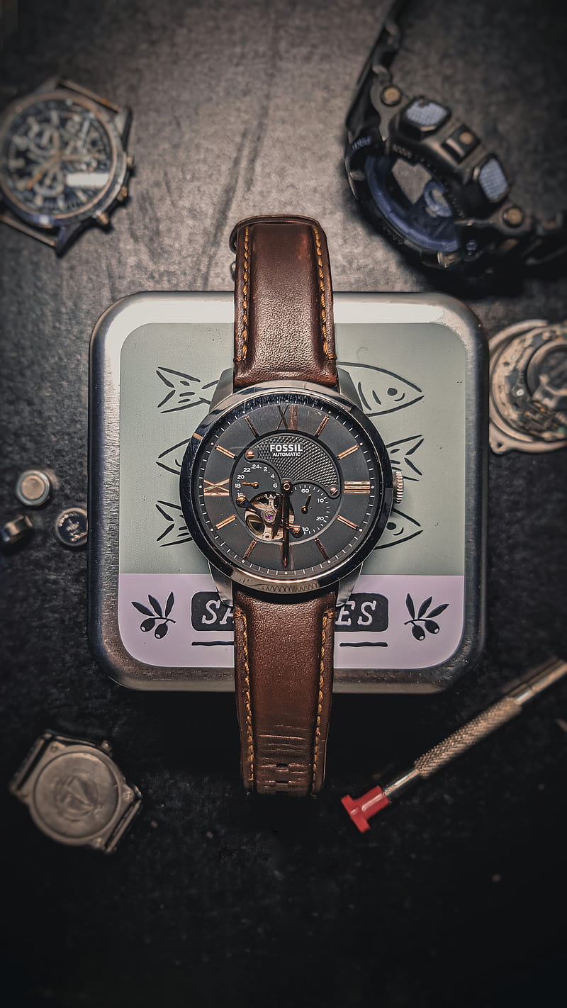 Automatic Watch, analog, brown, classic, fossil, iphone, mechanical, samsung, vintage, HD phone wallpaper