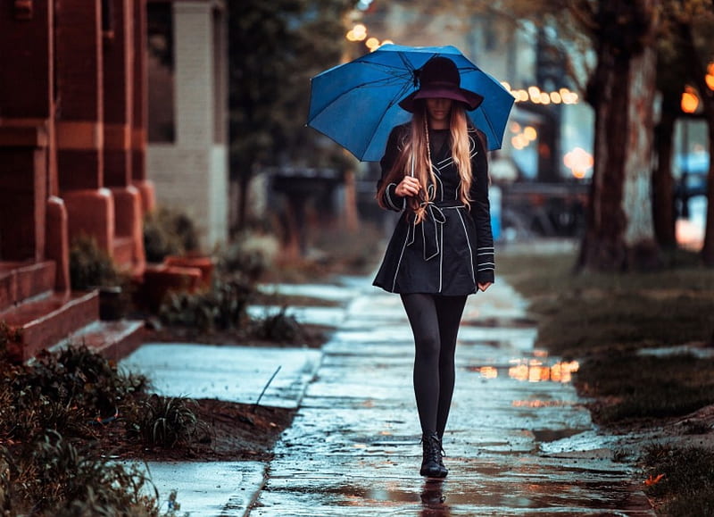 Rainy Day , rainy day, umbrella, bonito, woman, rainy, graphy, girl, sidewalk, rain, HD wallpaper